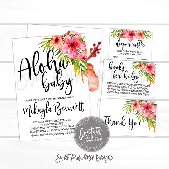 Download Aloha Baby Shower Baby Shower Invitation Kit Tropical Baby Shower Invitation Botanical Watercolor Invitation Editable Instant Access By Sweet Providence Designs Catch My Party