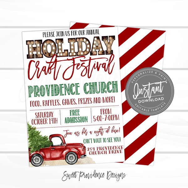 Holiday Flyer, Editable Christmas Craft Festival Boutique Invite, Holiday open house shopping flyer School template, Instant Access Edit Now