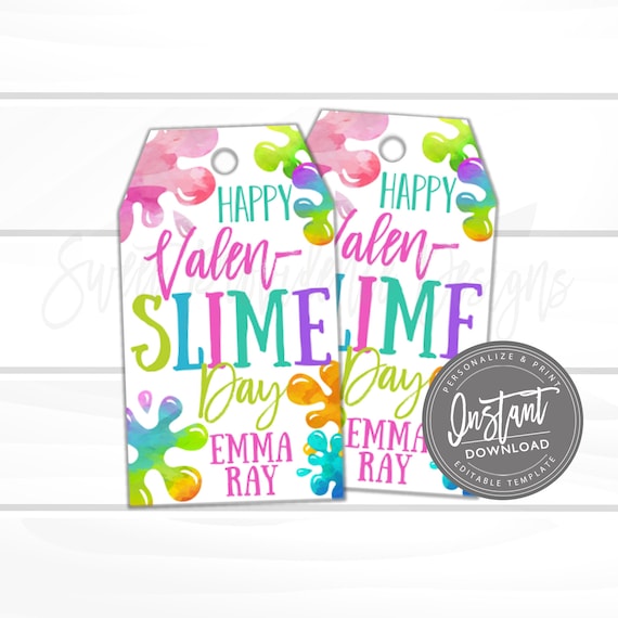 Valentine Favor Tags, Printable, Happy Valen-Slime Day, Valentine Party Favor Tag, Printable Valentine Card for kid, template INSTANT ACCESS Il_570xn