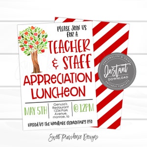Teacher Appreciation Luncheon Invitation, Apple Tree Theme Luncheon, PTO PTA fundraiser flyer, Editable template, Instant Access, Edit Now