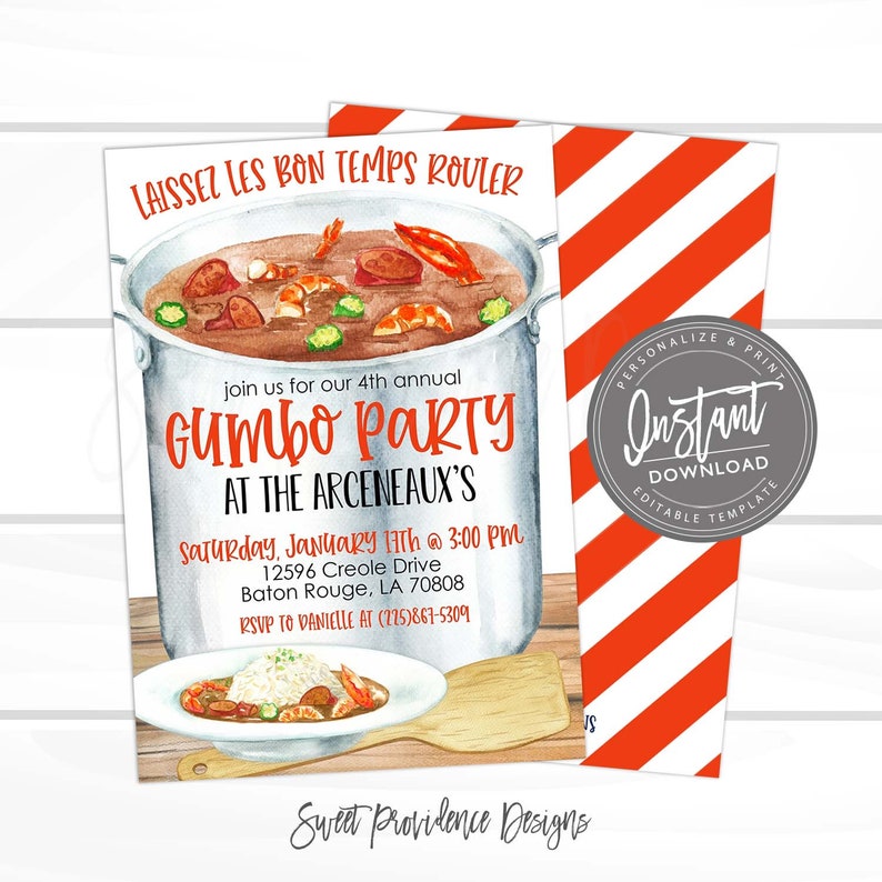Gumbo Party Invitation, Editable Invitation, Any Occassion Invitation, Editable Graduation, Birthday, Company Invitation, Instant Access image 1