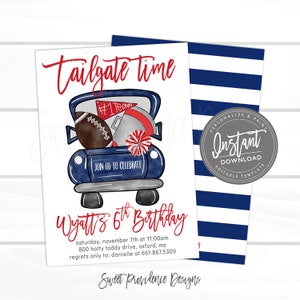 Football Birthday Invitation, Editable Boy birthday Birthday template, Red and Navy Rebel Football tailgate time Invite, Instant Access