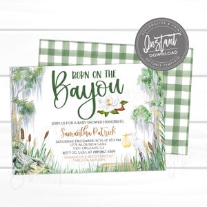 Born on the Bayou Baby Shower Invite, Bayou Theme Invite, Gender Neutral, Editable Boy/Girl Baby Shower template, Printable Instant Access