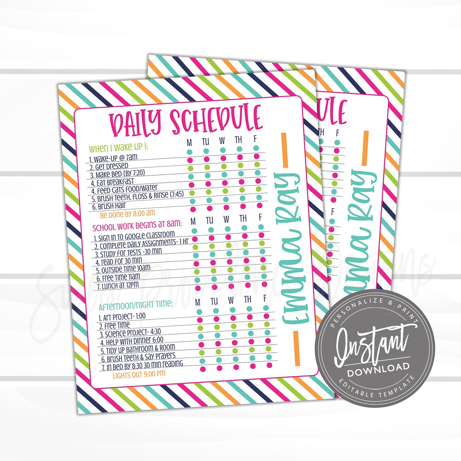 Weekly Planner Kids Printable Schedule Kids Checklist Kids Daily Tasks ...