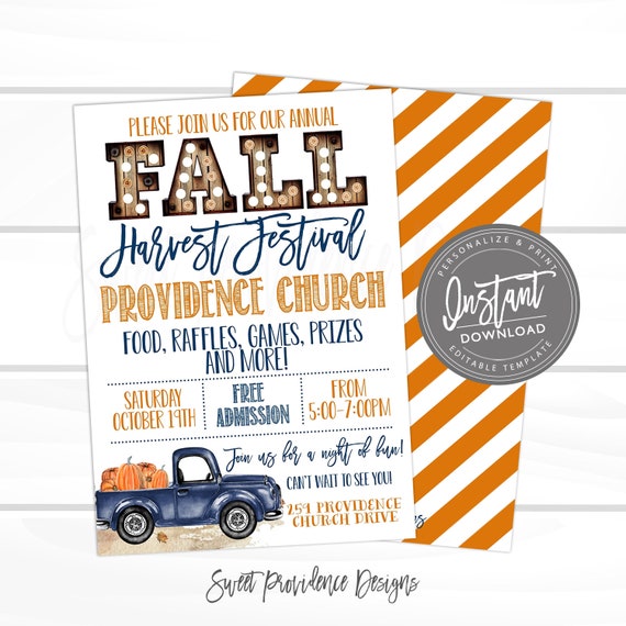 Fall Festival Invitation, Fall Fest Flyer, Pumpkin, Truck, Pumpkin Patch, Church, Fall Invite, Editable Flyer Template, Instant Download Il_570xn