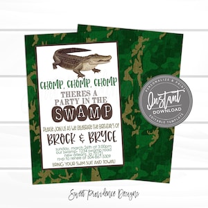 Gator Birthday Invitation, Boys Birthday, Camouflage, Party in the Swamp Invitation, Alligator Invitation, EDITABLE Invite, Instant Access