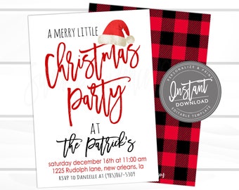 Christmas Party Invitation, buffalo plaid, Editable Christmas Party template, Merry little Christmas Invite, Company Party, Instant Download