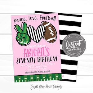 Football Birthday Invitation, Peace Love Football, Editable Football Party template, Tailgate and Celebrate Invite, Football, Instant Access