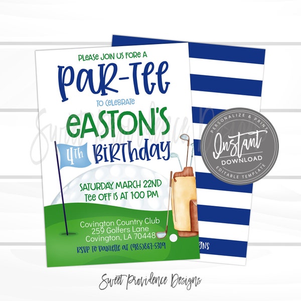 Golf Birthday Invitation, Let's Par-Tee, Editable golf party, Boy Sports Birthday Invitation, Top Printable Instant Access EDIT NOW