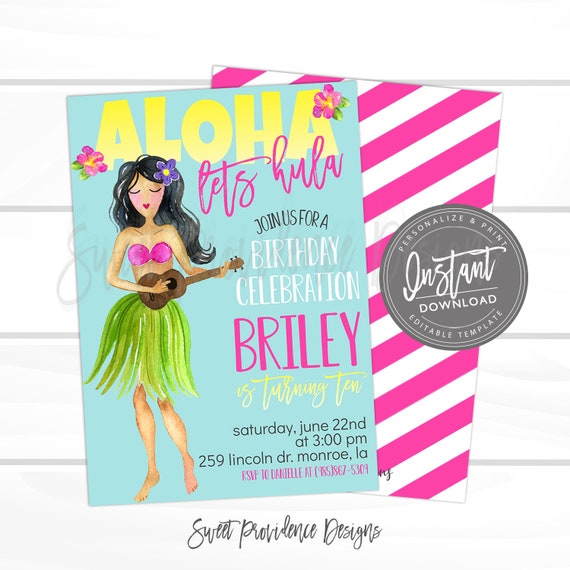 Luau Invitation, Luau Birthday Pool Party Invite, Hawaiian Luau Party Supplies, Printable Editable template - INSTANT ACCESS - Edit NOW! Il_570xn