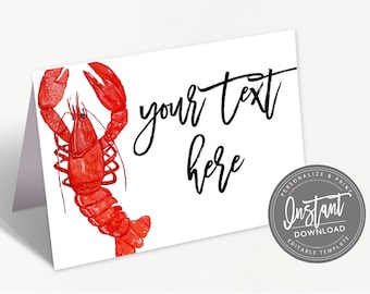 Crawfish Food Tent, Editable Name Place Cards, Crawfish Boil Party Folded tent name card, Crawfish Boil Printable Template, Instant Access