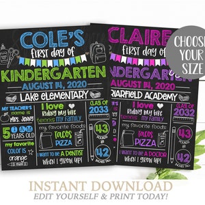 First Day of School Sign, Chalkboard, First Day of School, ANY GRADE, Boy and girl 1st Day Printable Sign, EDITABLE, Instant Download