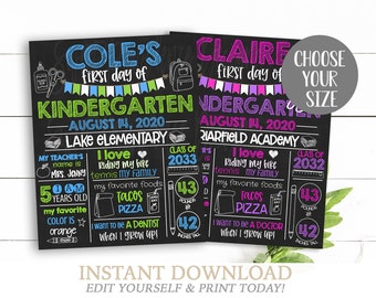 First Day of School Sign, Chalkboard, First Day of School, ANY GRADE, Boy and girl 1st Day Printable Sign, EDITABLE, Instant Download