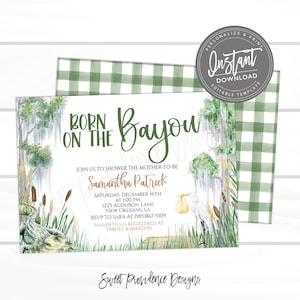 Born on the Bayou Baby Shower Invite, Bayou Theme Invite, Gender Neutral, Editable Boy/Girl Baby Shower template, Printable Instant Access