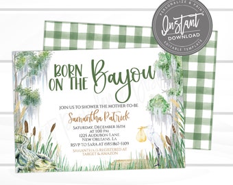 Born on the Bayou Baby Shower Invite, Bayou Theme Invite, Gender Neutral, Editable Boy/Girl Baby Shower template, Printable Instant Access