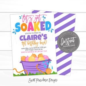Water Balloon Birthday Invitation, Birthday Party Invite, EDITABLE Water Slide Invitation, Editable Birthday, Instant Access- EDIT NOW image 1