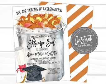 Shrimp Boil Invitation, Graduation Party Shrimp Boil invitation, Low Country Boil, Editable Shrimp Boil Invite Class of 2022, Instant Access