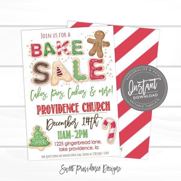 Christmas Bake Sale Flyer, Bake Sale Flyer, Cookies, holiday, Fundraiser flyer, Church, School,  Editable Flyer Template, Instant Download