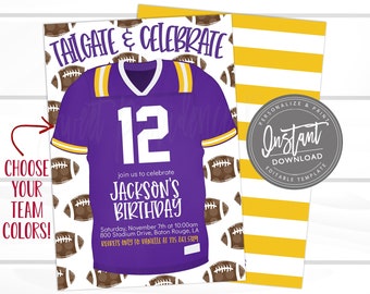 Football Birthday Invitation, Editable Team Colors, Editable Tailgate Celebrate football ANY event, engagement party template Instant Access