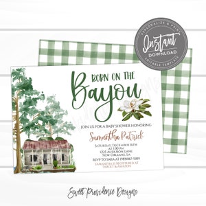 Bayou Baby Shower Invitation, Born on the Bayou, Bayou Theme Invite, Editable Boy/Girl Baby Shower template, Printable Instant Access