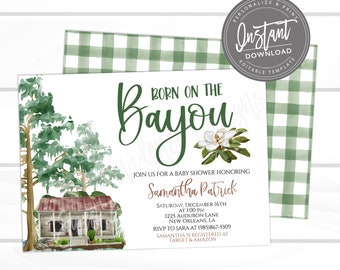 Bayou Baby Shower Invitation, Born on the Bayou, Bayou Theme Invite, Editable Boy/Girl Baby Shower template, Printable Instant Access