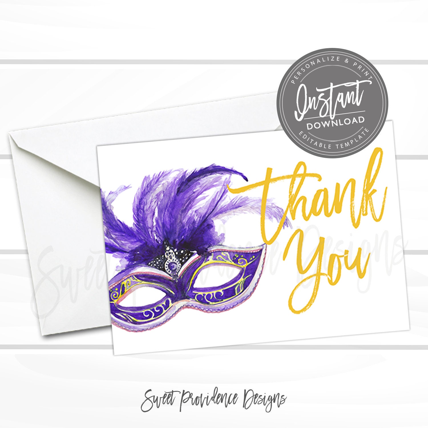 Mardi Gras Thank You Card Editable Thank You Card Editable | Etsy
