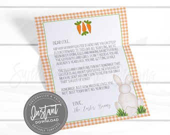 EDITABLE Easter Bunny Letter to kids, Easter Printable Stationery, Personalized Letter from Easter Bunny Basket Instant Access template