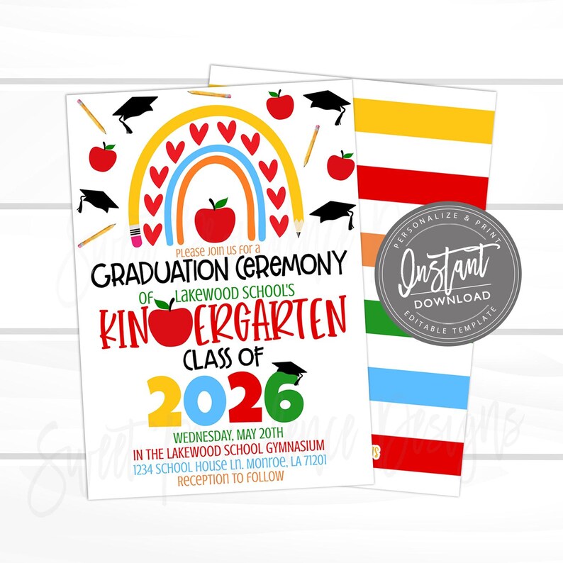 Kindergarten Graduation Ceremony Invitation, Grad Party invite Class of 2026, Editable Announcement, Decor Printable Instant Access Edit now image 1