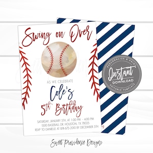 Baseball Birthday Invitation, Swing on Over, Editable baseball team party, Boy Sports Birthday Invitation, Printable Instant Access EDIT NOW