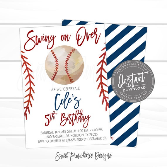 Baseball Birthday Invitation, Swing on Over, Editable baseball team party, Boy Sports Birthday Invitation, Printable Instant Access EDIT NOW Il_570xn