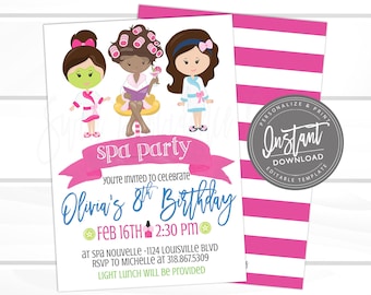 Spa Birthday Party Invitation, Spa Girl Birthday party, Girl Pampering Birthday Party Invite, Editable Invitation, Instant Access EDIT NOW