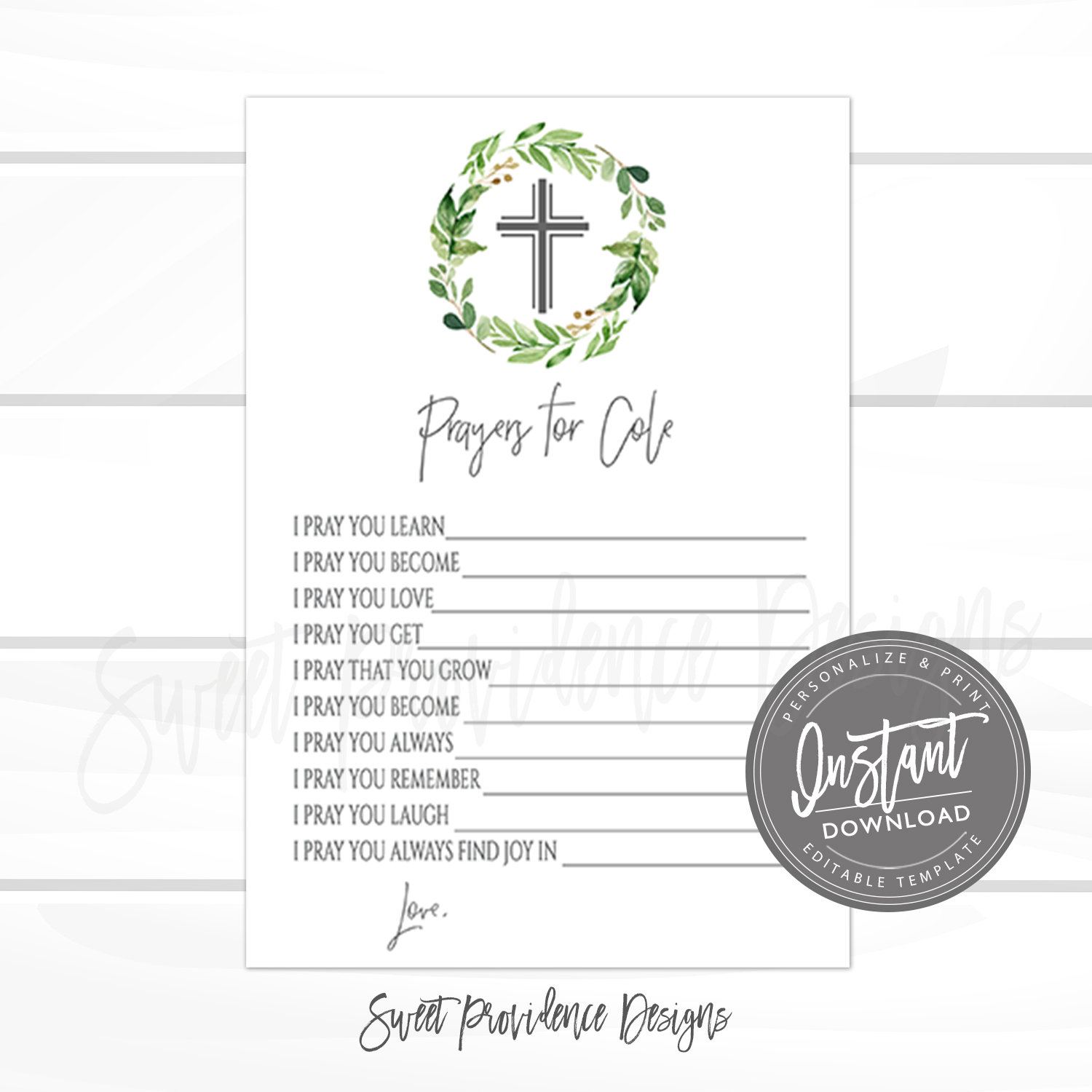 First Communion Prayer Card, Editable Communion Prayers Card, Greenery Wreath Party Printable, Instant Access - EDIT NOW Il_570xn