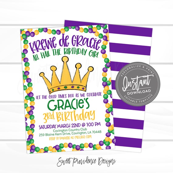 mardi gras birthday party invitations
