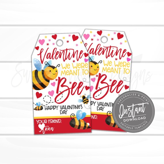 Valentine Favor Tags, Printable, We were meant to Bee, Valentine Bee ...