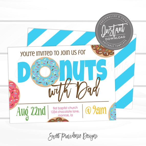 Donuts With Dad Invitation School Flyer Father s Day PTO Fundraiser 