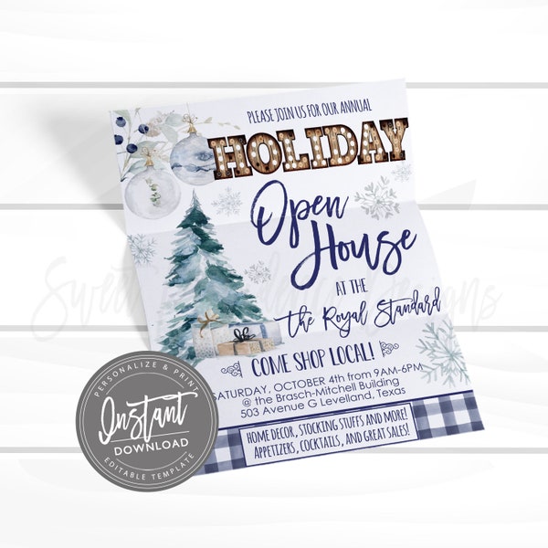 Holiday Flyer, Editable Christmas Craft Festival Boutique Invite, Holiday open house shopping flyer School template, Instant Access Edit Now