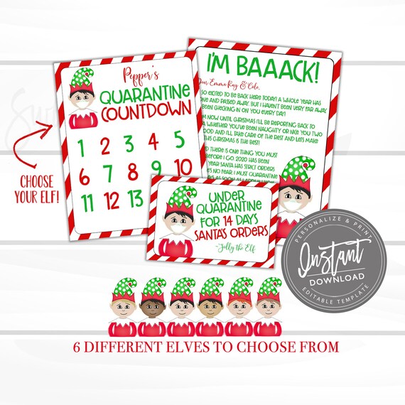 Printable Elf Quarantine Countdown Kit, Editable Elf Arrival Letter, Notes from the Elf, Prop Idea, DIY Activity North Pole Instant Access Il_570xn