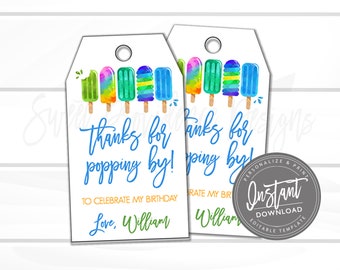 Thank You Favor Tag Template, Popsicle Birthday Thank You Tag, DIY BirthdayTag Printable, Instant Access, Edit Yourself, corjl