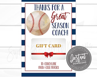 EDITABLE Baseball Gift Card Holder, End of Baseball Season, Coach Team Summer Gift, INSTANT DOWNLOAD, Printable Coach Gift From Player
