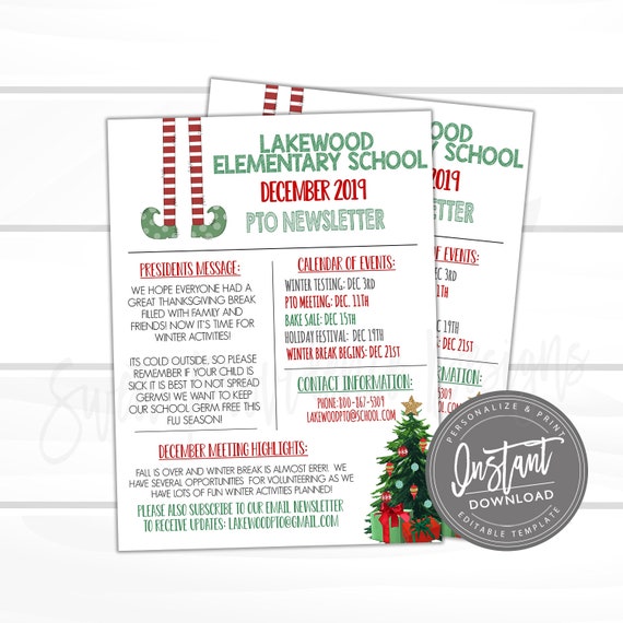 Editable PTO Newsletter, PTO PTA Christmas Flyer template, P.T.O Meeting, Daycare, Holiday Activities Invite, Instant Access- Edit Now Il_570xn