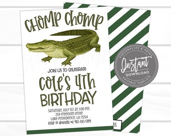 Alligator Birthday Invitation, Alligator Theme birthday, Editable Boy Birthday template, Chomp Chomp, Gator Invite, Instant Access,