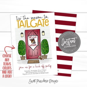 Football Invitation, Editable School Kick off Tailgate template, ANY COLOR add a logo, Fall Football tailgate time Invite Instant Access