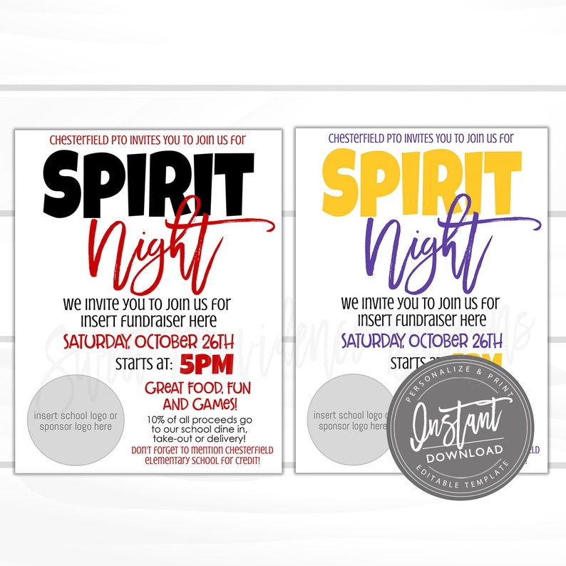 Editable School Spirit Flyer, School Spirit Night Party, Spirt Night Fundraiser, Editable School Fundraiser Flyer, Instant Access Edit Now image 1