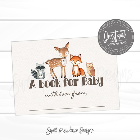 Bookplate Card, Woodland Animal Book plate, Printable Sheet, Woodland Deer Bookplate Stickers, Editable Template, , Instant Access Il_570xn