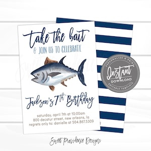 Fishing Birthday Invitation, Fish Theme birthday, Editable Boy Birthday template, take the Bait, Fish Invite, Instant Access,