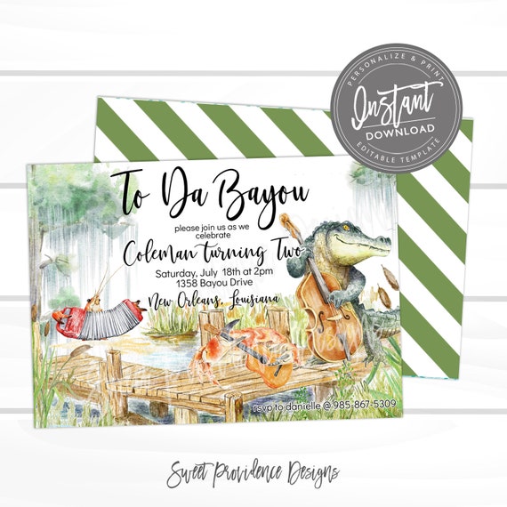 To da Bayou Birthday Invitation, Editable party, Birthday Invitation, Editable Template, Instant Access Printable, Instant Access EDIT NOW Il_570xn
