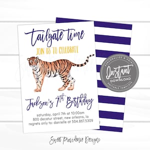 Tailgate Birthday Invitation, Tiger birthday, Editable Boy Birthday template, Football tailgate time Invite, Instant Access,