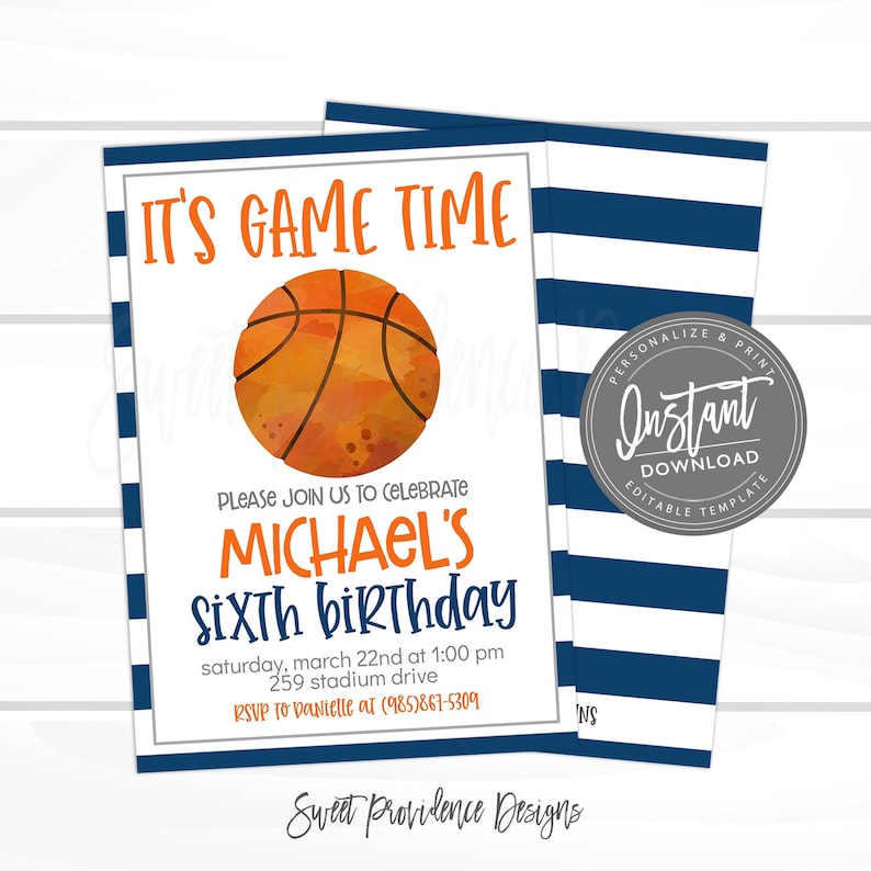 Basketball Birthday Invitation, It's Game Time, Editable basketball team party, Boy Sports Birthday Invitation, Printable Instant Access afbeelding 1