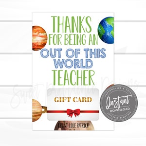 EDITABLE Teacher Gift Card Holder, Teacher Gift, Staff Out of this World Gift, INSTANT DOWNLOAD, Printable Nurse Appreciation Gift, Student