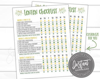 Lenten Checklist, 2022 Lenten Prayer Calendar, Editable Customizable Planner Template, Catholic Faith, Instant Access- Edit Now